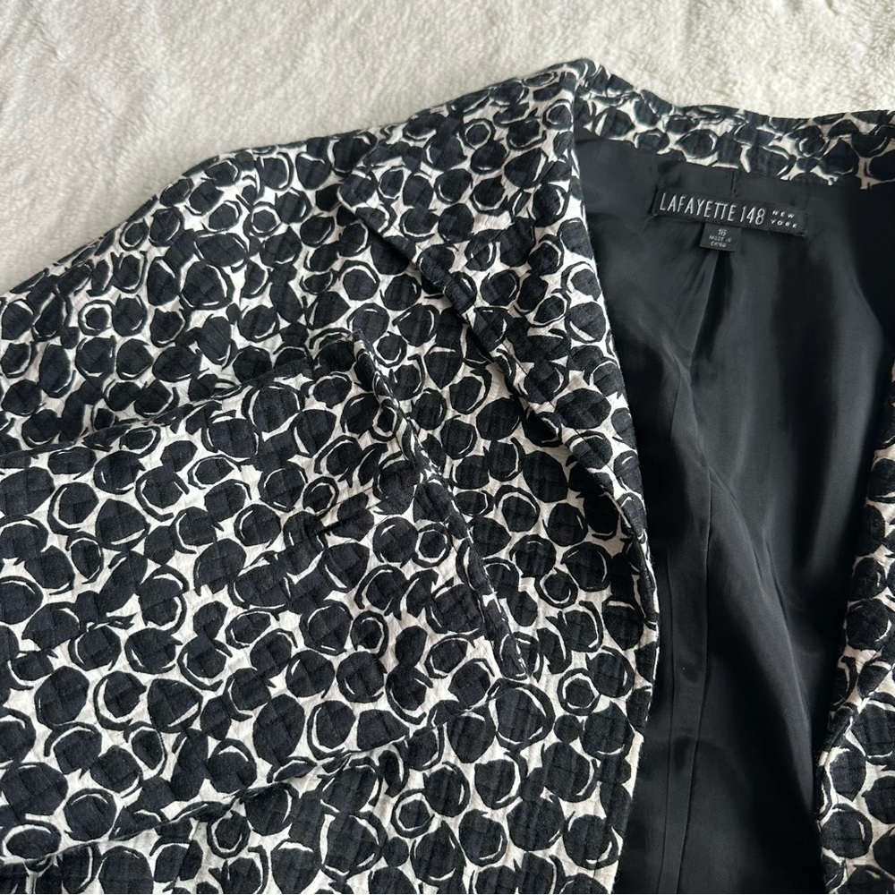 Lafayette 148 Cotton Silk Black White Geometric Circles Blazer XL (16) - Picture 11 of 14